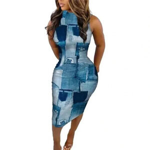 Bodycon Dresses Sexy Midi Tight Tank Sleeveless Mock Neck Dresses